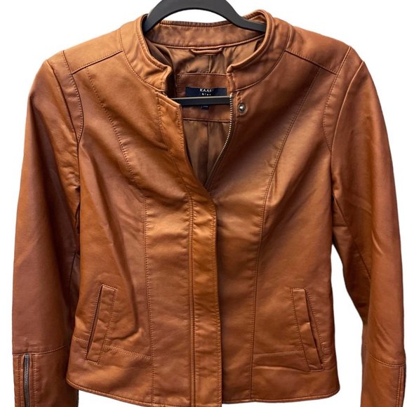 Kaari blue clearance faux leather jacket